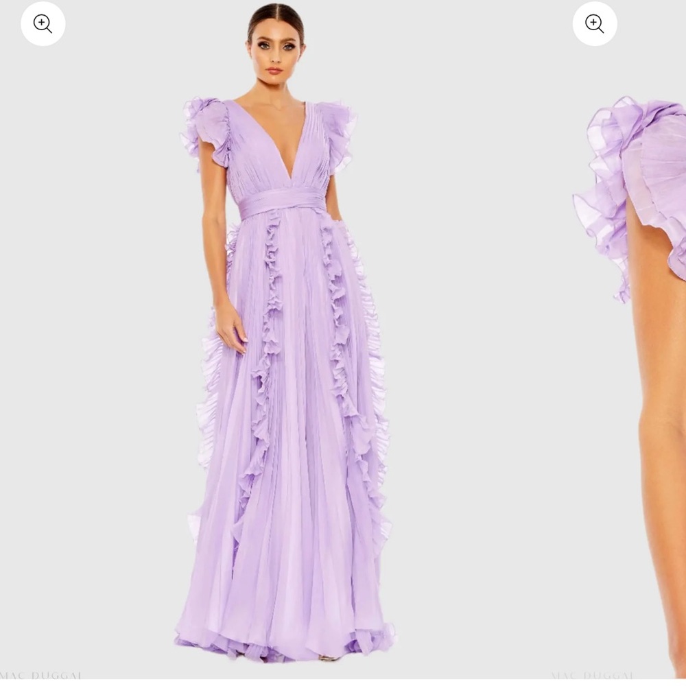 Mac Duggal Purple Pleated Ruffle Maxi Dress